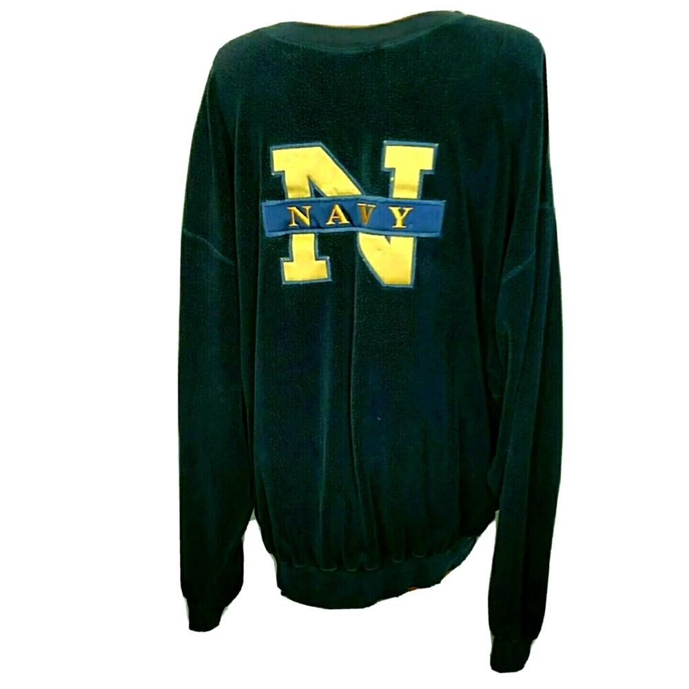 Vintage Oarsman Sweater Navy Velour Fleece Sweatshirt Navy XL Military Football